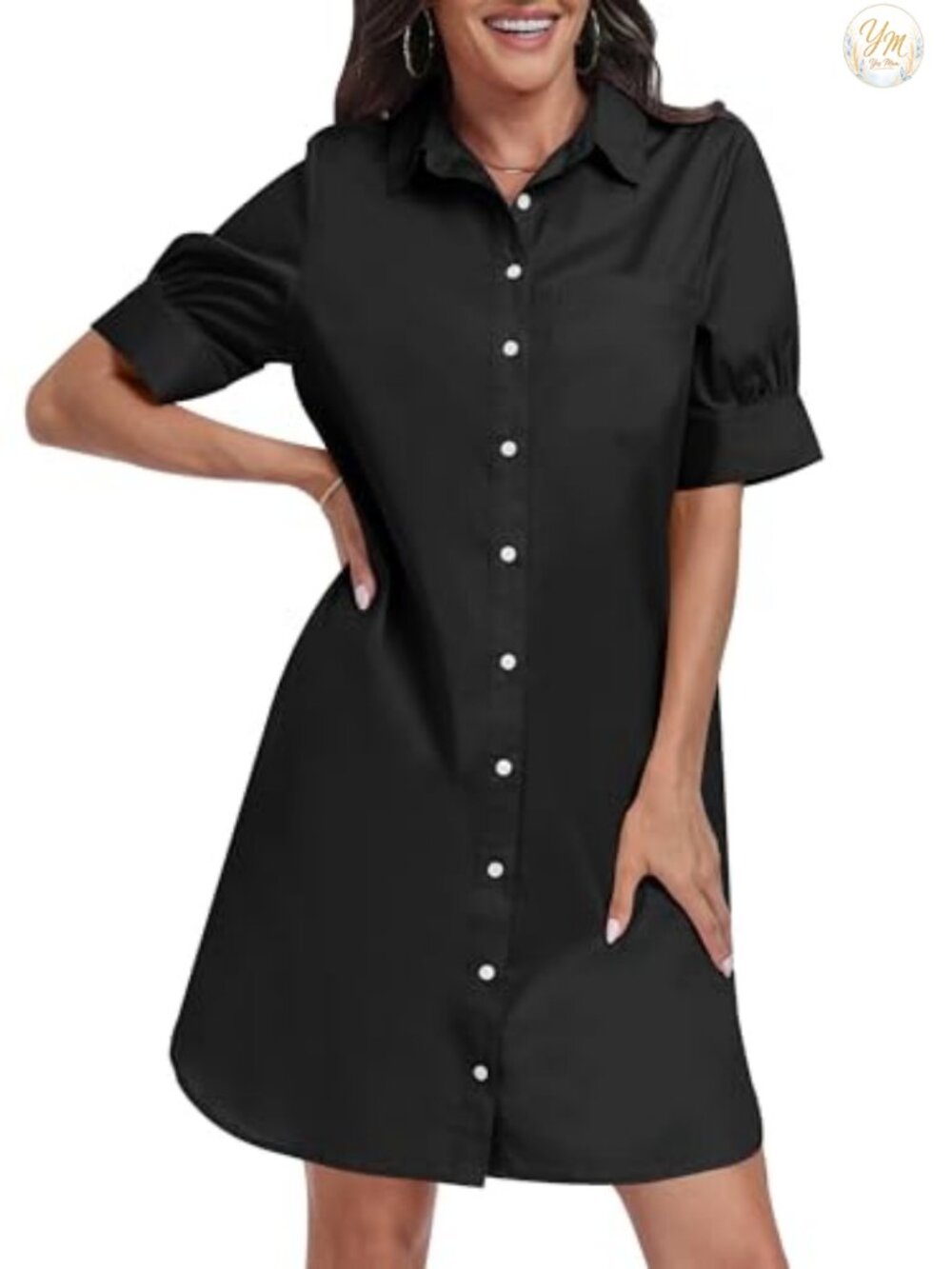 Button Down Shirt Dress Summer V Neck Shift Knee Length